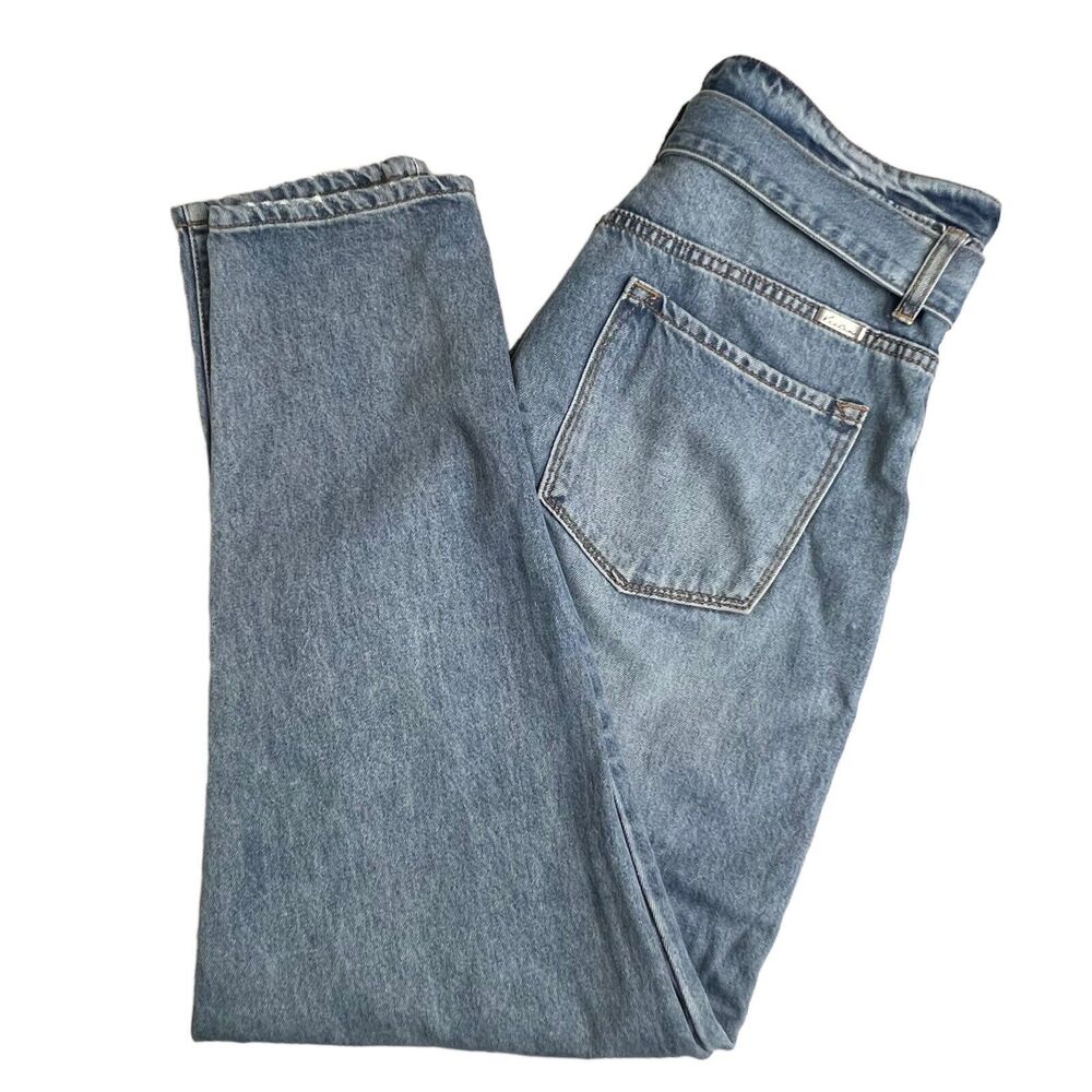 KanCan Womens Medium Wash Distressed Blossom Ultra High Rise Belted Mom Jeans 28